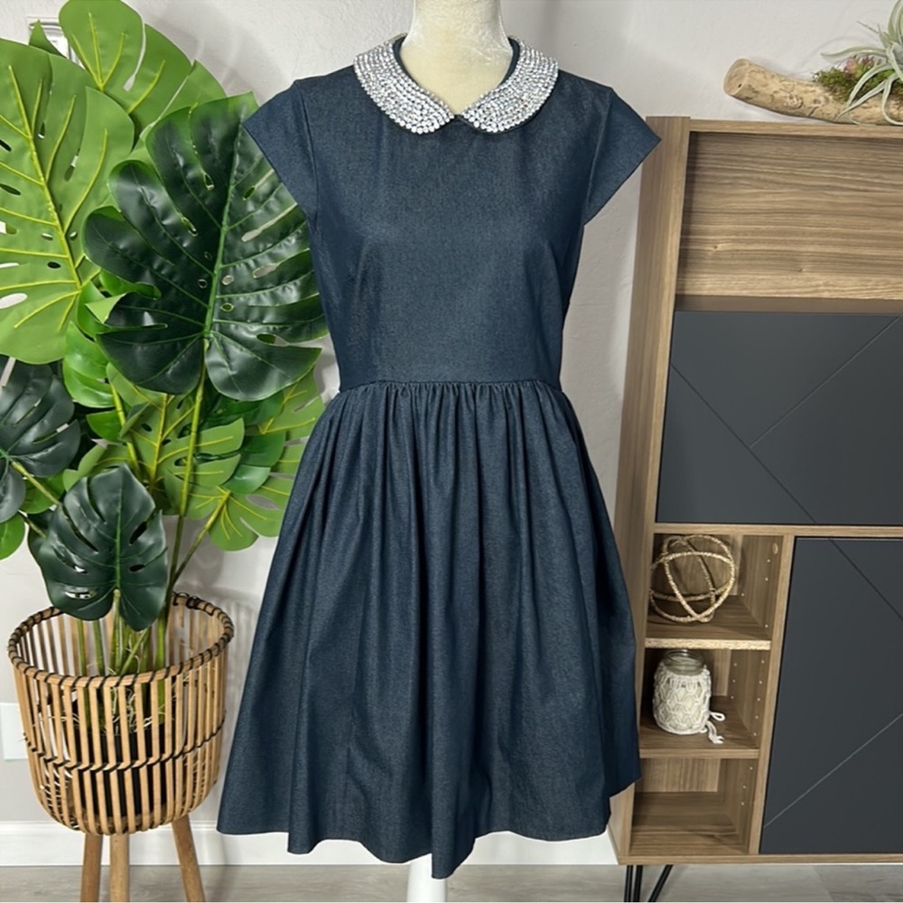 nwt // Kate spade Kimberly fit & flare rhinestone Peter Pan collar dress